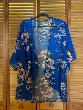 Blue Floral Sheer Kimono Cardigan